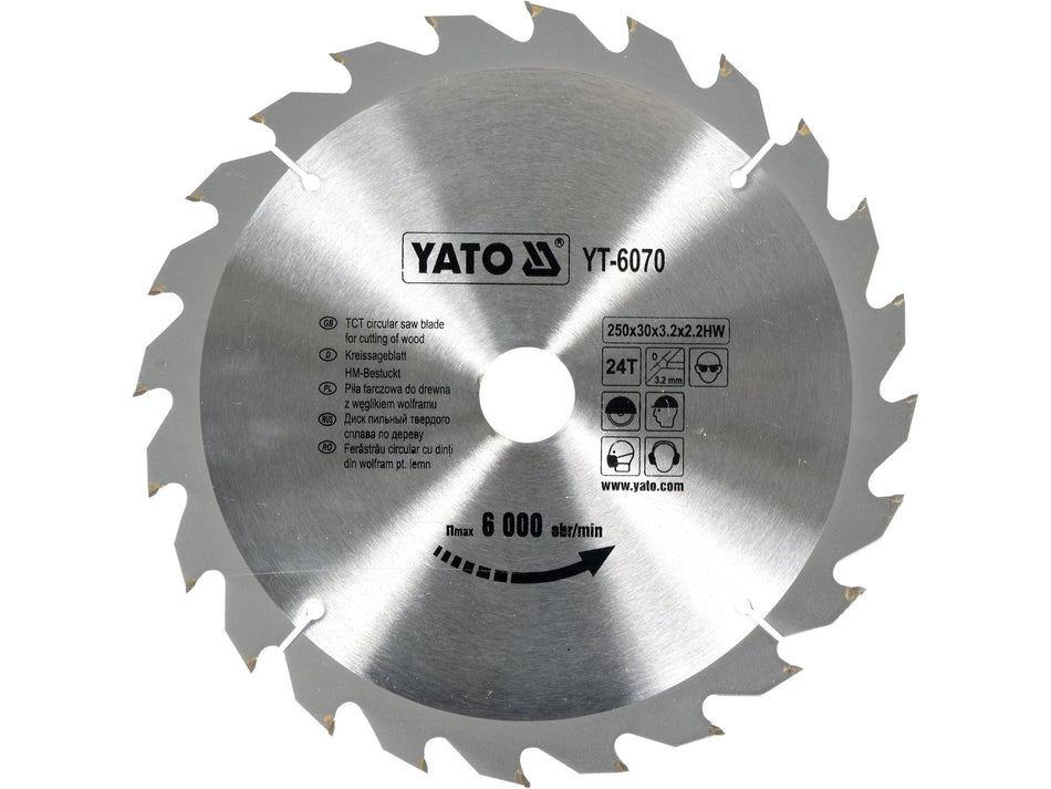 YATO TCT Circular Saw Blade for Wood, 250x30 mm, 24T / 40T / 60T