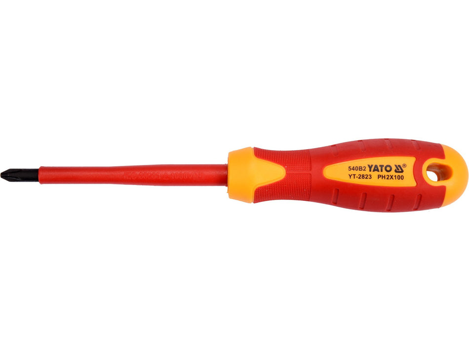 YATO Insulated Phillips Screwdriver, 1000 V, VDE, PH2 x 100 mm – YT-2823
