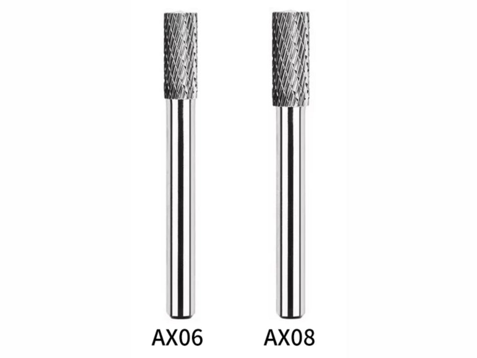 TG Volfrámkarbid hengeres végvágó forgó sorjázó, Kettős élű, 6 mm-es szár, 6x16/8x20 mm-es fej