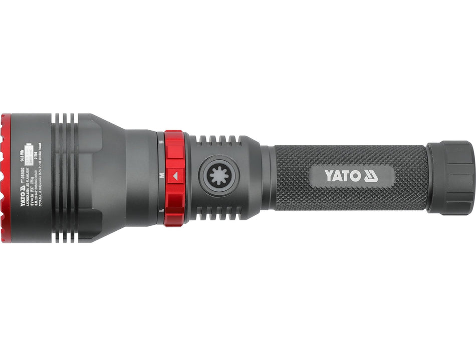 YATO Wiederaufladbare Taschenlampe, 10 W SMD-LED, 1000 lm, IPX7, Aluminium, 5 Modi, bis zu 60 h – YT-085602