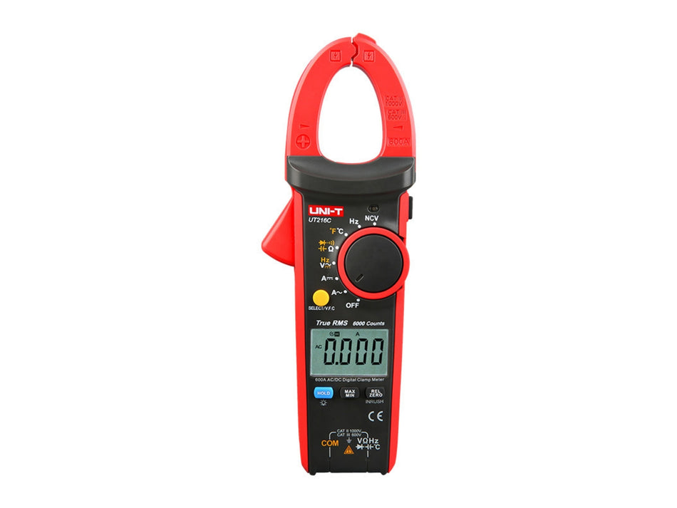 UNI-T Echteffektivwert AC/DC-Stromzange, 600 A, 6000 Counts, Einschaltstrom & Temperatur – UT216C