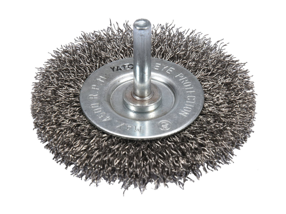 YATO Wire Wheel Brush, Stainless Steel (INOX) Crimped Wire, 75 mm, 6 mm Shank – YT-47568