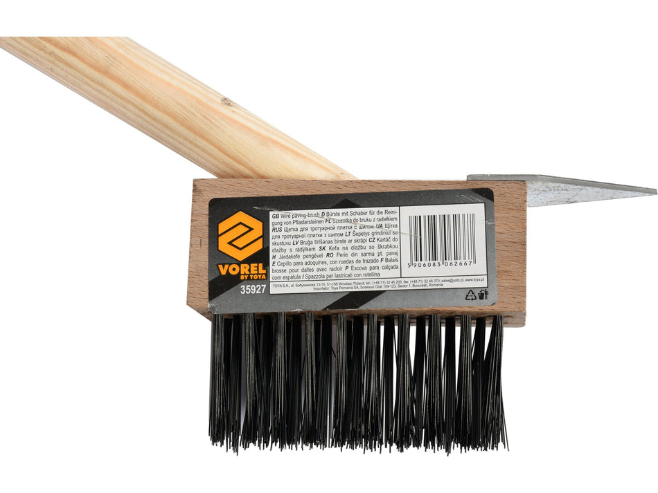 VOREL Draht-Fugenbürste, 146 cm, Stahldrahtborsten & Holzstiel, Moosentfernung – 35927