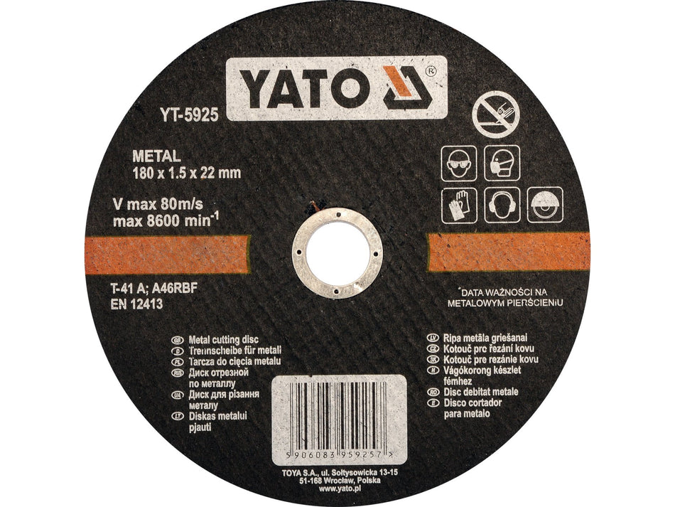 YATO Trennscheibe für Metall, 180x1.5x22 mm – YT-5925