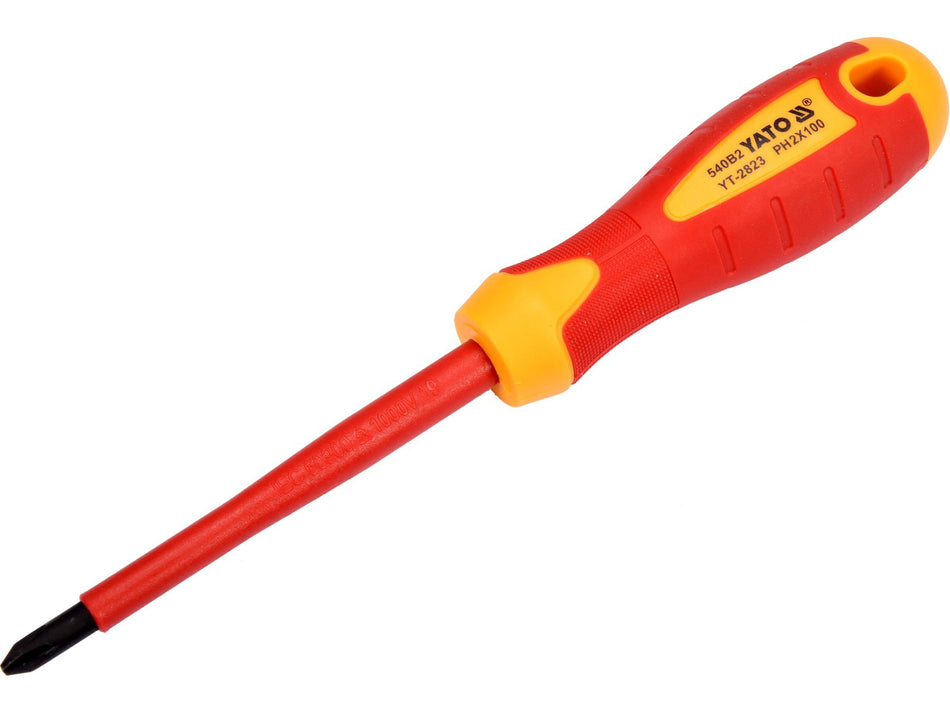 YATO Insulated Phillips Screwdriver, 1000 V, VDE, PH2 x 100 mm – YT-2823