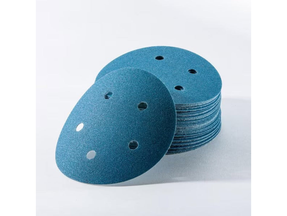 MK Keramik- & Aluminiumoxid-Schleifscheiben, 125 mm, 5er-Pack, P600, 6 Löcher, Klettverschluss, Blau