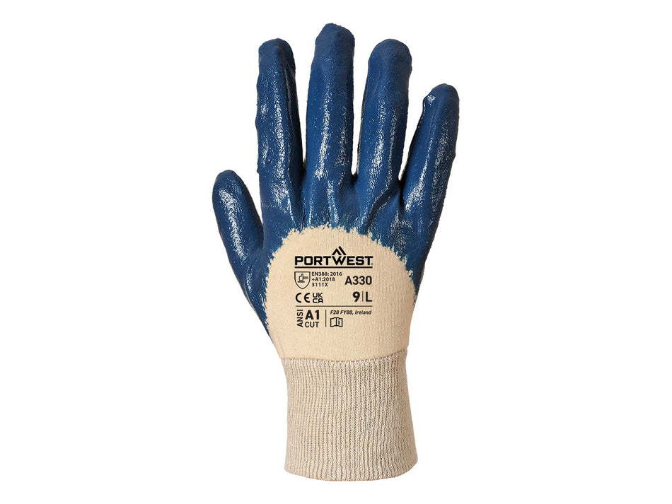 Portwest Grip 12 Nitril-beschichteter Handschuh, abriebfest, offener Handrücken & Strickbund – A330