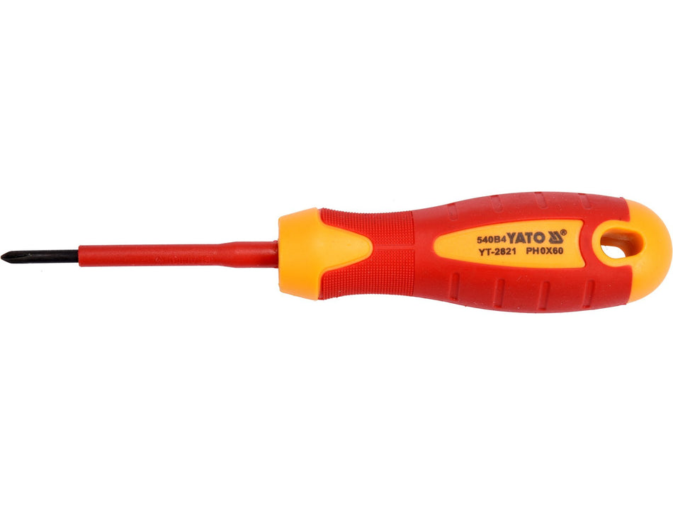 YATO Insulated Phillips Screwdriver, 1000 V, VDE, PH0 x 60 mm – YT-2821