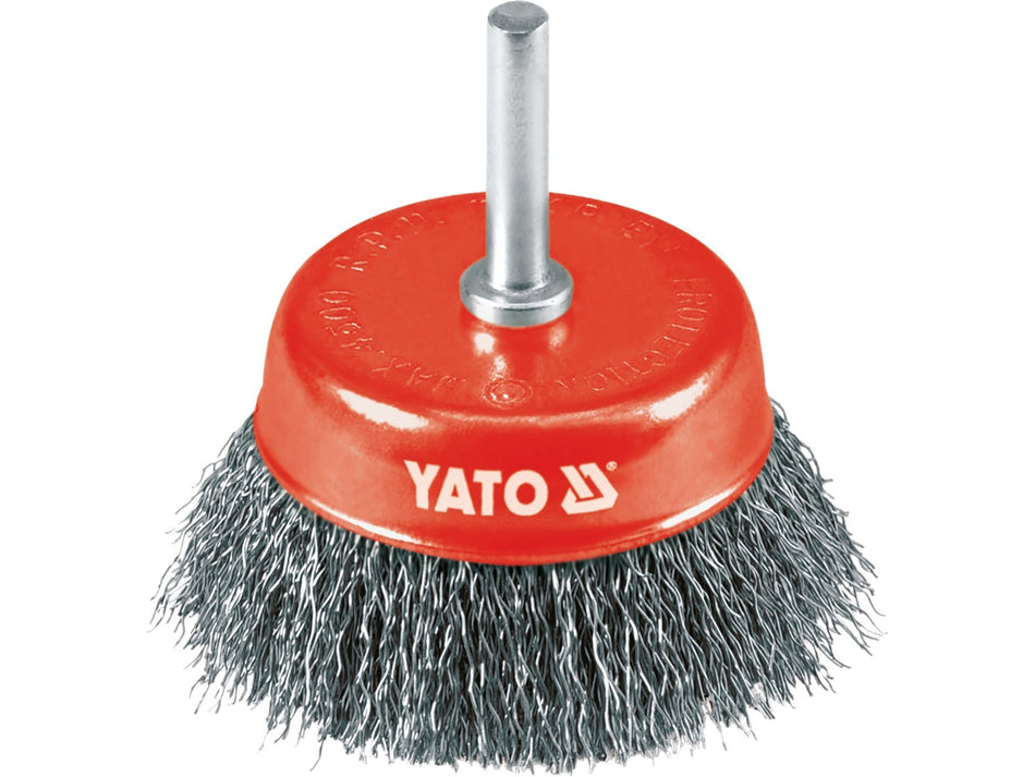 YATO kúpos drótkefe, rozsdamentes acél (INOX) hullámos drót, 75 mm, 6 mm-es szár – YT-4751