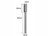 TG Volfrámkarbid hengeres végvágó forgó sorjázó, Kettős élű, 6 mm-es szár, 6x16/8x20 mm-es fej