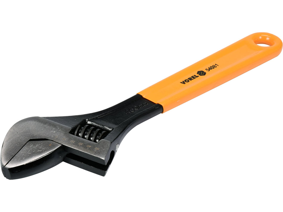 VOREL ADJUSTABLE WRENCH,MATRIX-FORGED #45 CARBON STEEL,RUBBER GRIP