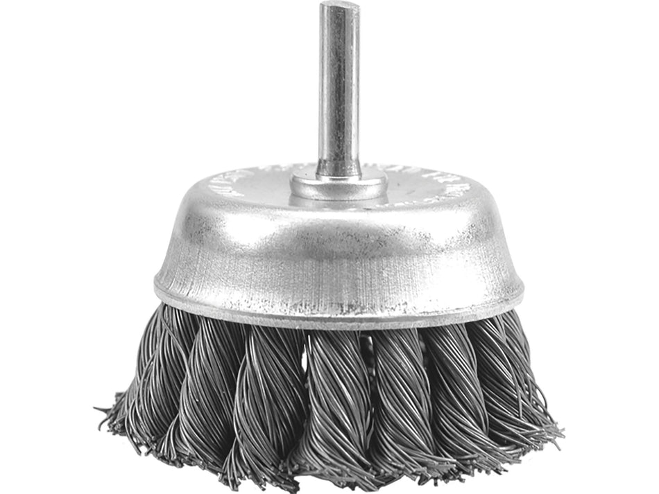 VOREL Cup Brush, Steel Knotted Wire, 75 mm, 6 mm Shank – 06994