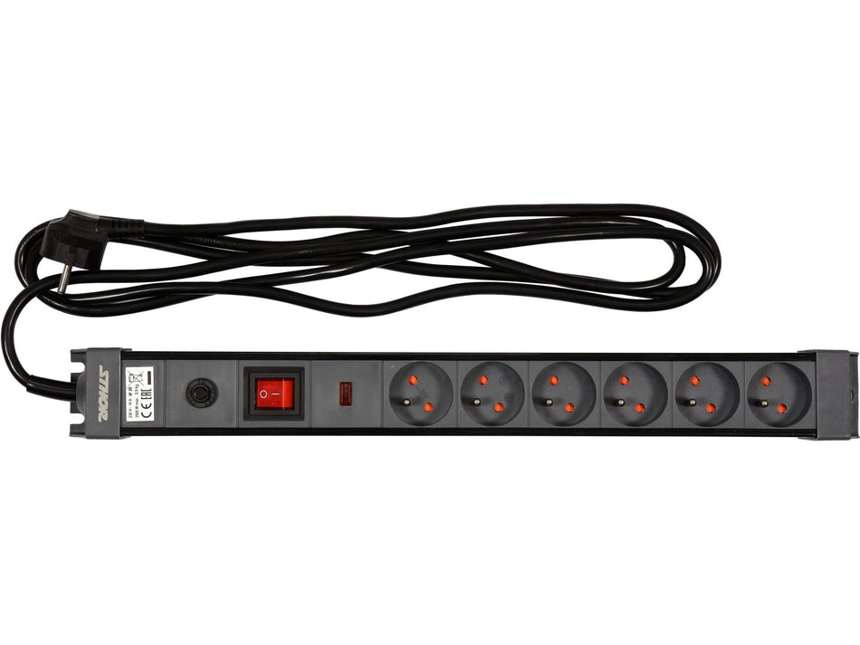 STHOR Surge-Protected Power Strip, 5/6 Sockets, 3 m, 3500 W, 16 A, Type E, with Switch