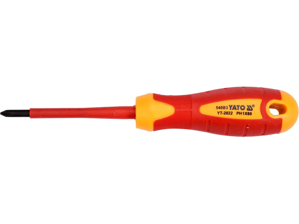 YATO Insulated Phillips Screwdriver, 1000 V, VDE, PH1 x 80 mm – YT-2822