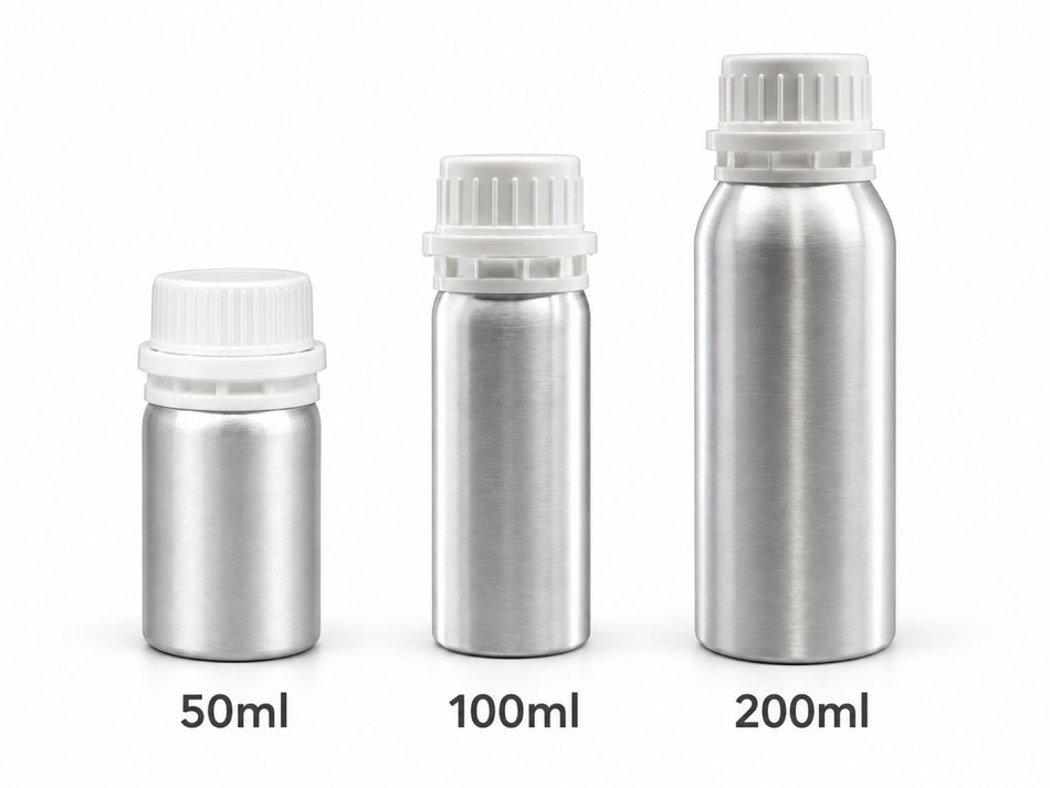 PERIPLUS Aluminiumflasche, 50 ml / 100 ml / 200 ml, mit Originalitätsverschluss und Inneneinsatz