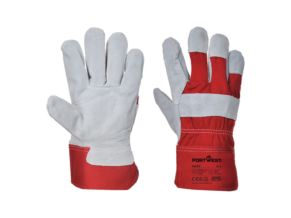 Portwest Leather Rigger Glove, Cow Split Leather, Cotton Drill Back & Knuckle Protection – A220