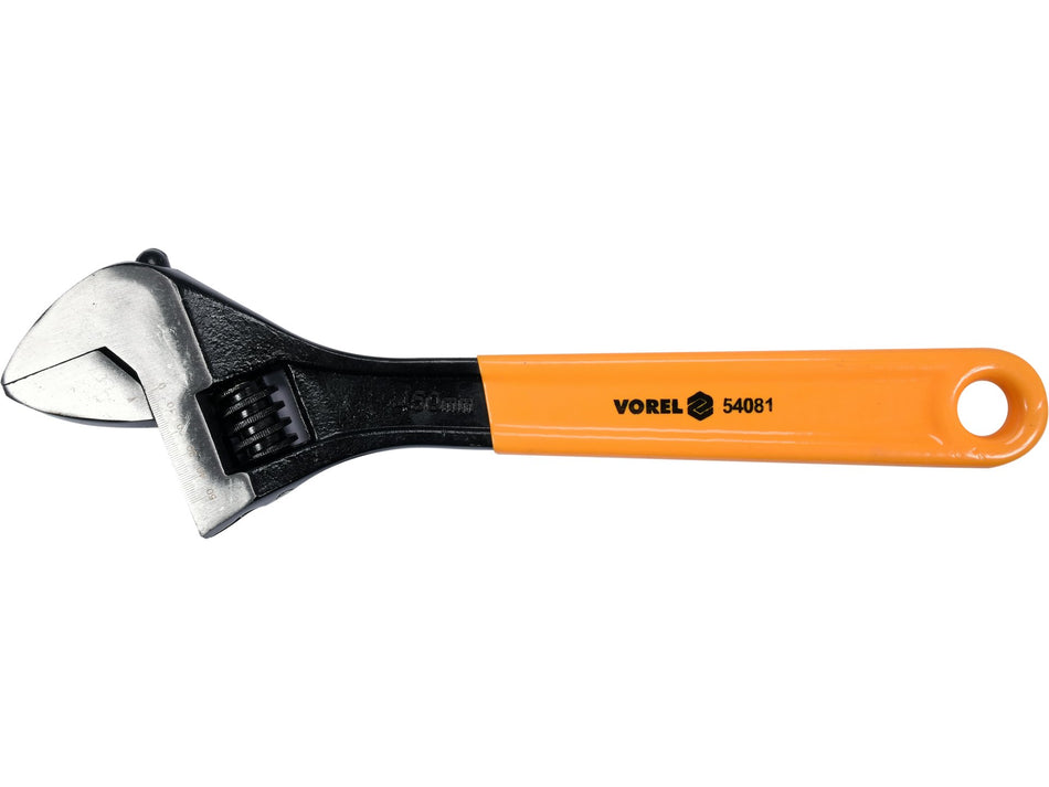 VOREL ADJUSTABLE WRENCH,MATRIX-FORGED #45 CARBON STEEL,RUBBER GRIP