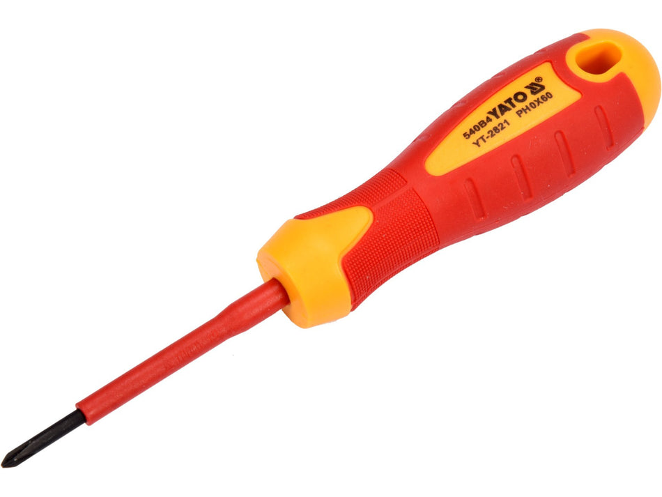 YATO Insulated Phillips Screwdriver, 1000 V, VDE, PH0 x 60 mm – YT-2821