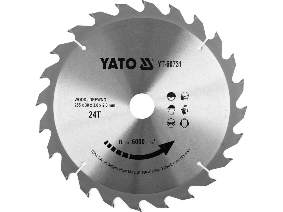 YATO TCT Circular Saw Blade for Wood, 255x30 mm, 24T / 36T / 60T