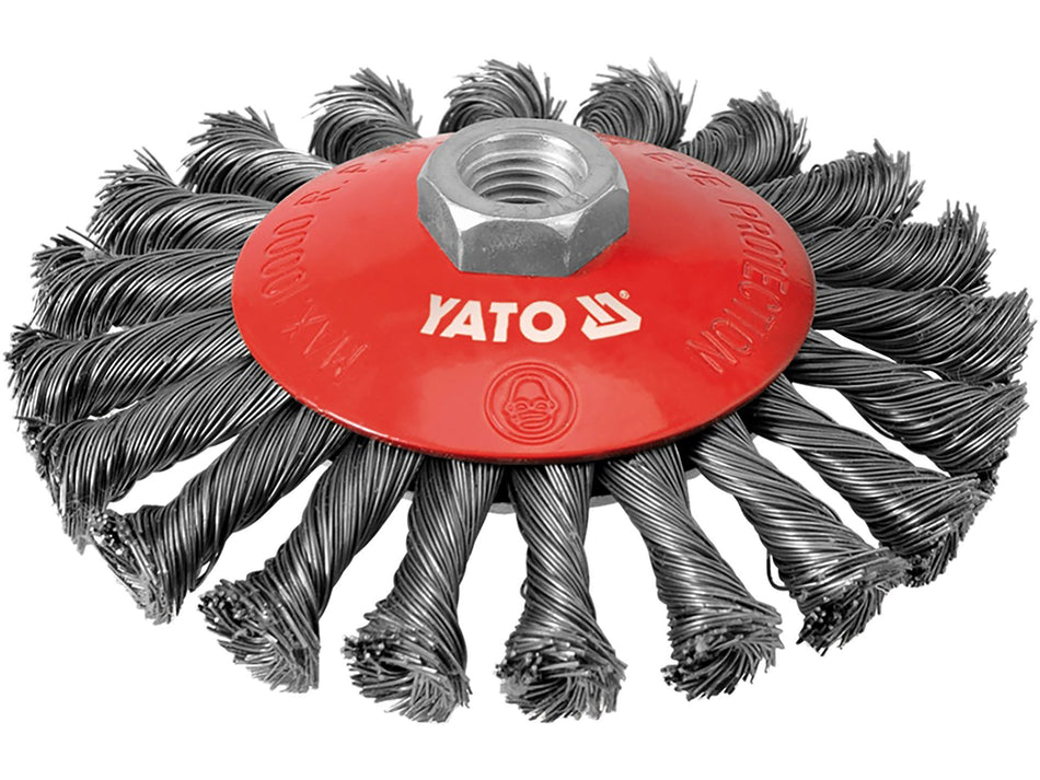YATO Wire Wheel Brush, Stainless Steel (INOX) Knotted Wire, 125 mm, M14 Thread – YT-4764