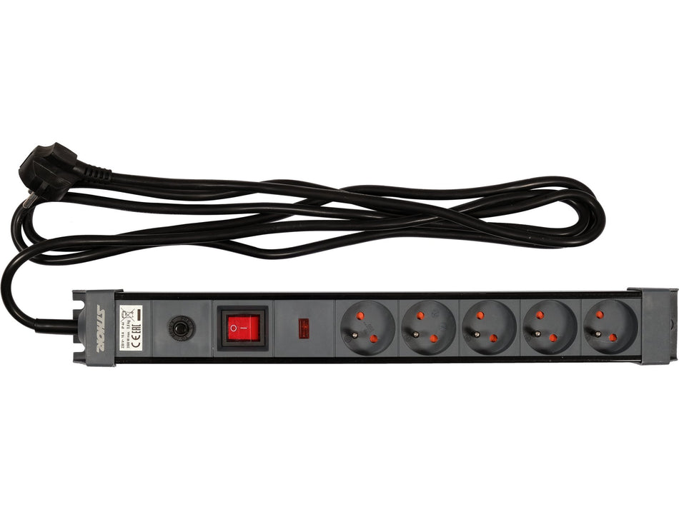 STHOR Surge-Protected Power Strip, 5/6 Sockets, 3 m, 3500 W, 16 A, Type E, with Switch