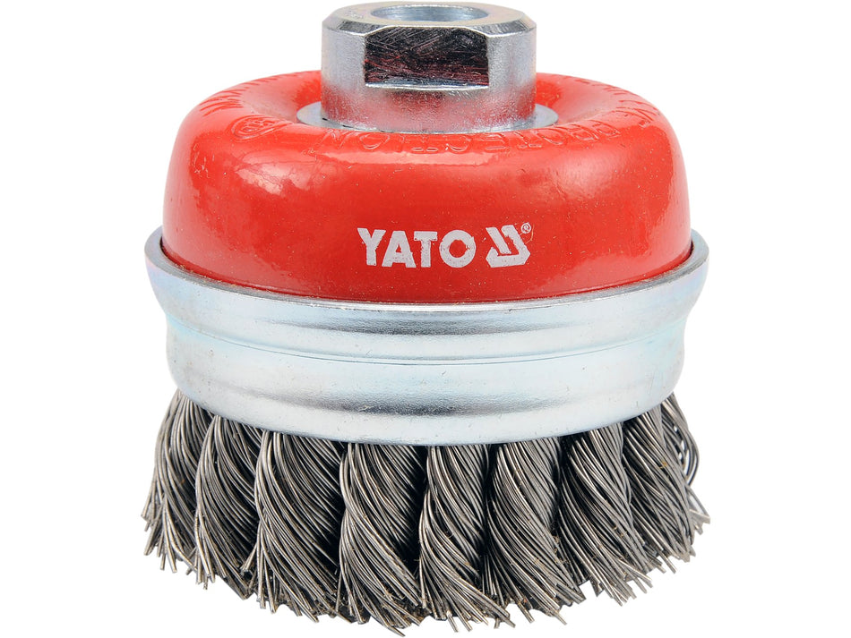 YATO kúpos kefekorong, rozsdamentes acél (INOX) csavart huzal, 75 mm, M14 menet – YT-4768