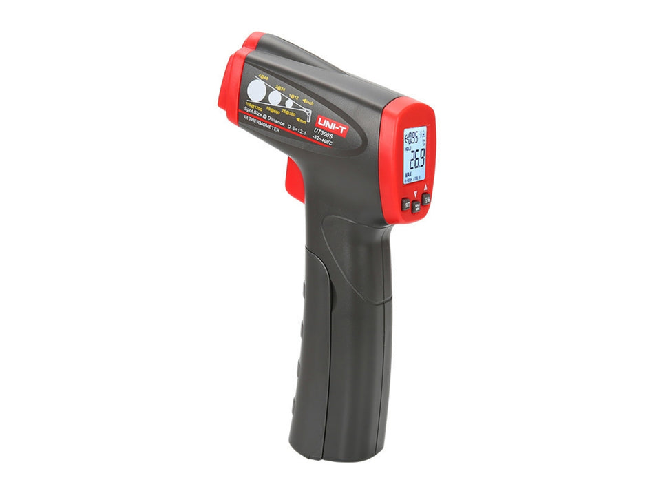 UNI-T Infrared Thermometer, -32-400 °C, 12:1 D:S Ratio, Adjustable Emissivity – UT300S