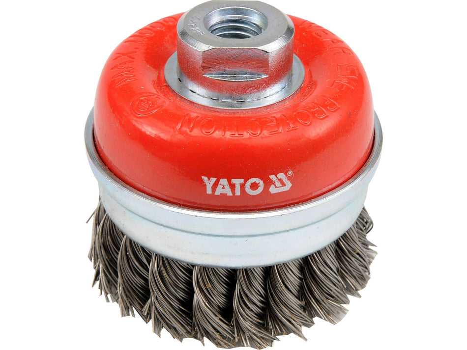 YATO kúpos kefekorong, rozsdamentes acél (INOX) csavart huzal, 75 mm, M14 menet – YT-4768
