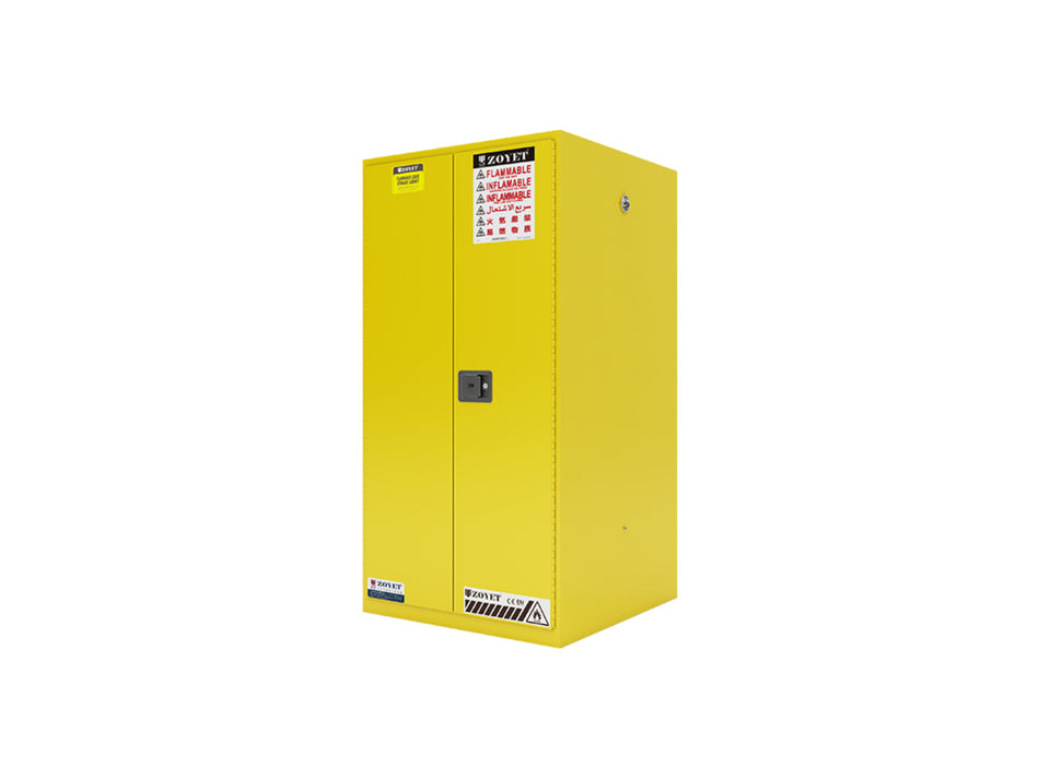 FLAMMABLE LIQUID & CHEMICAL SAFETY STORAGE CABINET 60GAL/227L - YELLOW/RED/BLUE