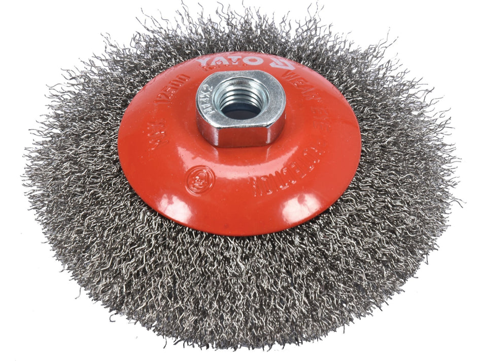 YATO Kefe, Rozsdamentes Acél (INOX) Hullámos Drót, 125 mm, M14 Menet – YT-47612