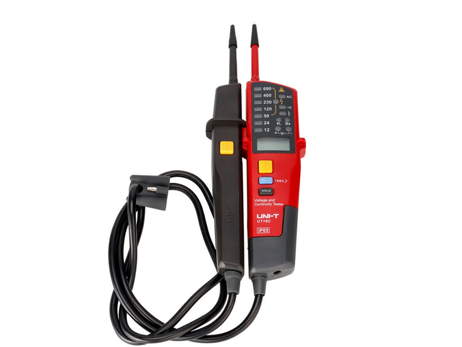 UNI-T Zwei-Pol Spannungs- und Durchgangsprüfer, 12-690 V, IP65, LED & LCD – UT18C