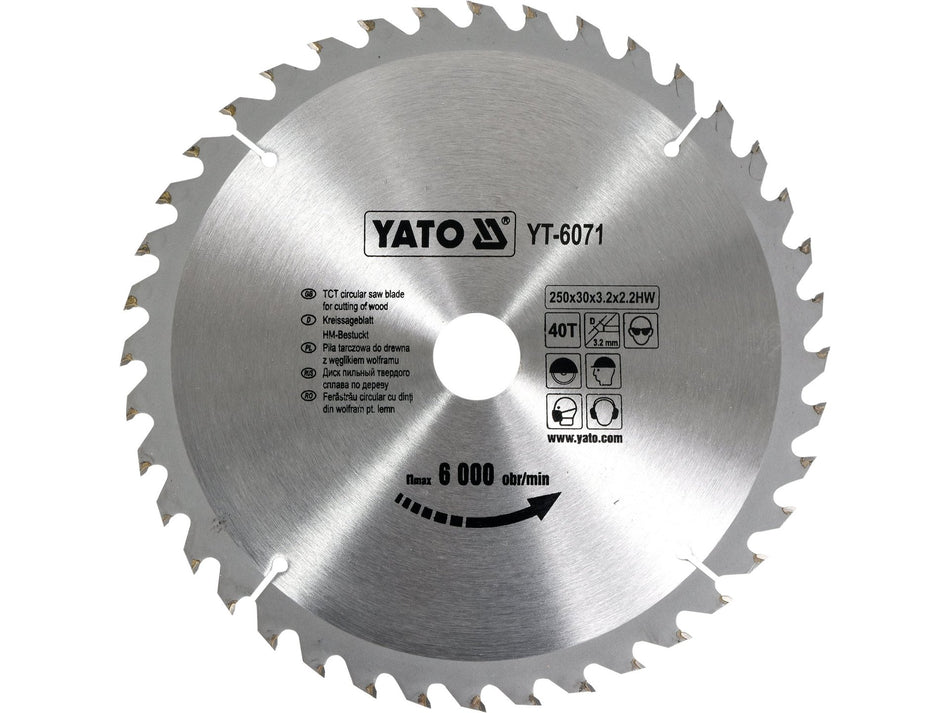 YATO TCT Circular Saw Blade for Wood, 250x30 mm, 24T / 40T / 60T
