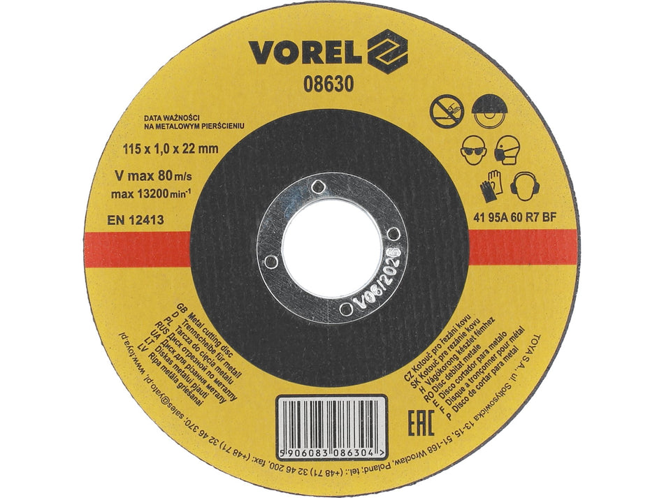 VOREL Abrasive Metal Cutting Disc, 115x22 mm, 1.0 / 2.5 mm