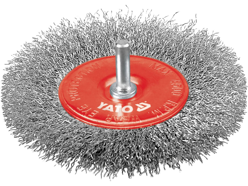 YATO Wire Wheel Brush, Stainless Steel (INOX) Crimped Wire, 100 mm, 6 mm Shank – YT-4758