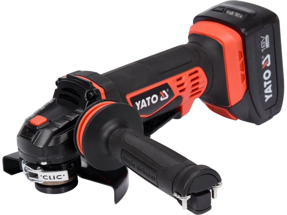 YATO akkus sarokcsiszoló, 18 V, 125 mm, 10 000 ford./perc, alapgép vagy 2 × 3 Ah-s akkumulátorral – YT-82827/YT-82828