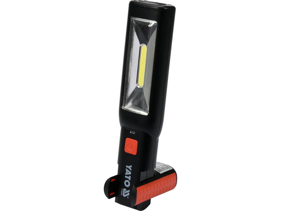 YATO újratölthető COB LED-es műhelylámpa, 3 W, 250 lm, mágnesekkel és elforgatható akasztókkal – YT-08504