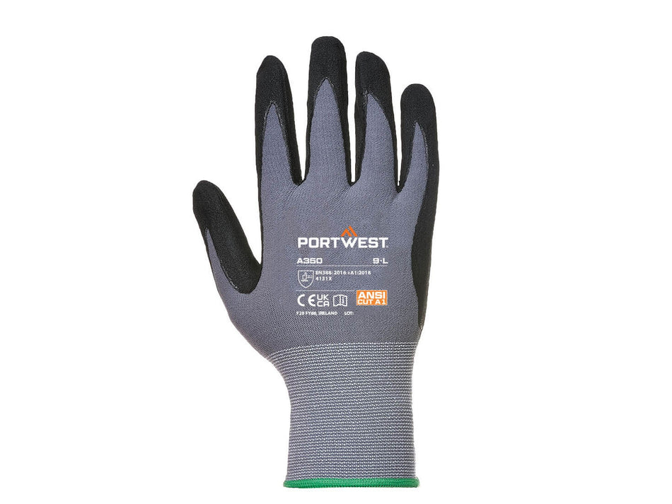 Portwest Grip 15 Handschuhe, 15 Gauge Nylon-Futter, Sand-Nitril-Beschichtung an der Handfläche – A350