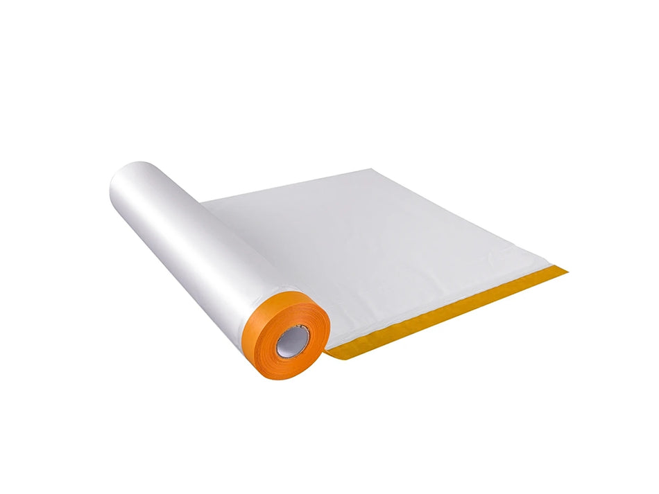 PERIPLUS Washi-Tape-Abdeckfolie, 110 cm x 30 m, vorverklebte LDPE-Folie für Malerarbeiten und Oberflächenschutz