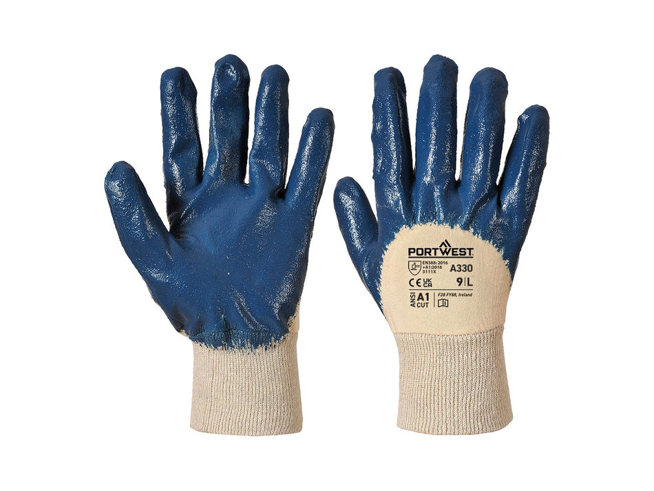 Portwest Grip 12 Nitril-beschichteter Handschuh, abriebfest, offener Handrücken & Strickbund – A330