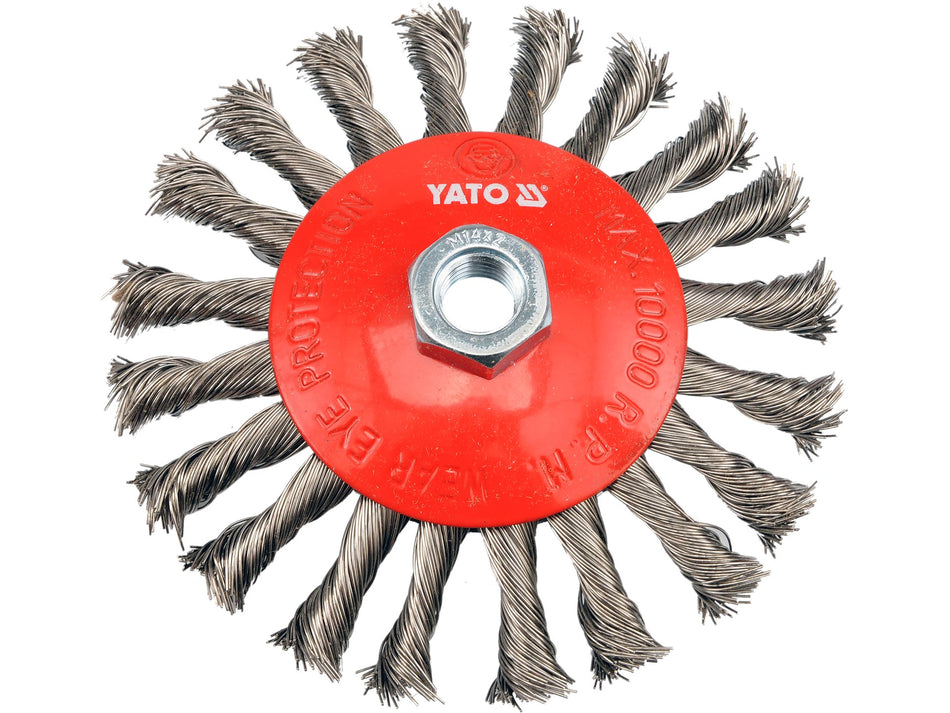 YATO Wire Wheel Brush, Stainless Steel (INOX) Knotted Wire, 125 mm, M14 Thread – YT-4764