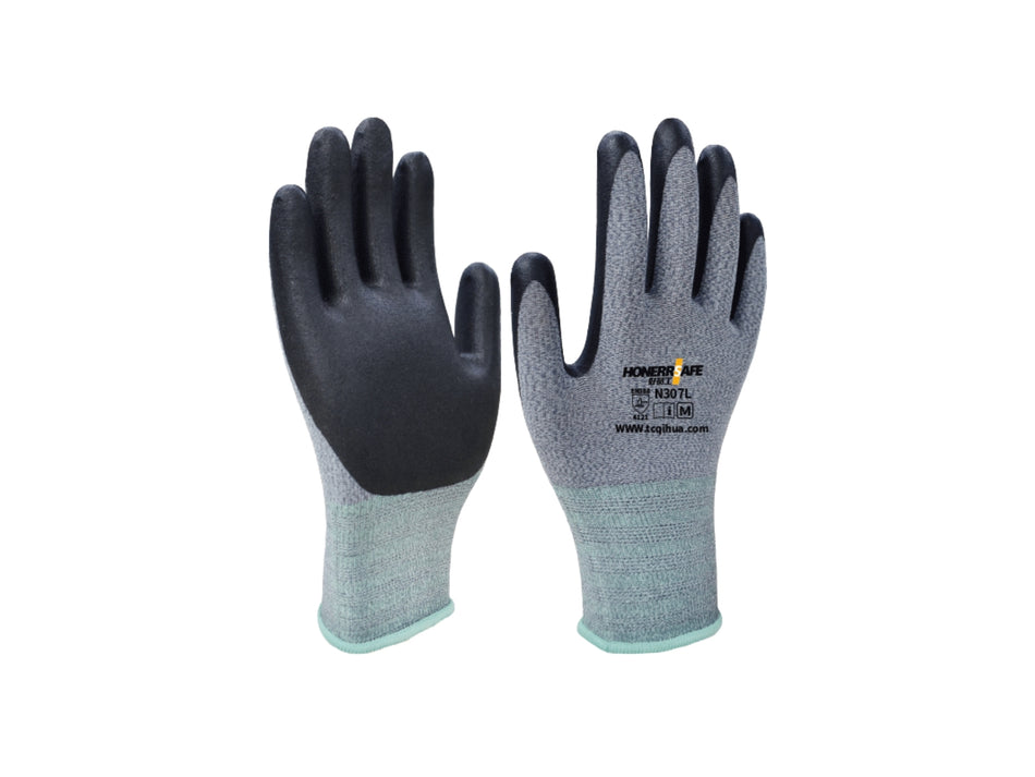 HONERRSAFE Schaum-Nitril-beschichtete Handschuhe, 1 Paar, 15 Gauge Nylon und Elastan, Touchscreen-kompatibel – N307L