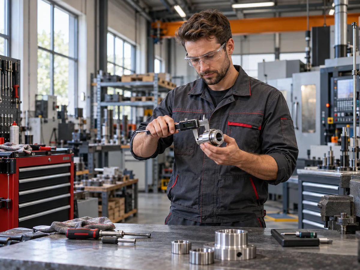 Industrial maintenance work with tools and protective equipment