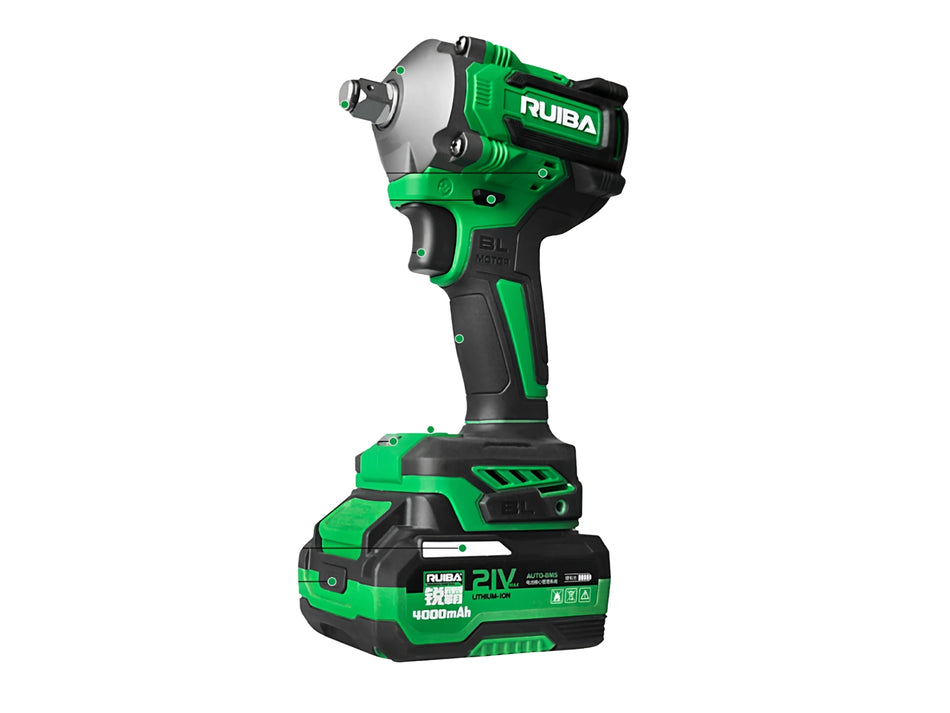 RUIBA Cordless Brushless Impact Wrench Kit, 1/2", 18 V, 420 Nm, 2 × 4.0 Ah Batteries – RB-806S