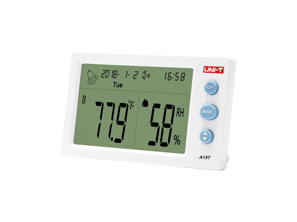 UNI-T Temperature & Humidity Meter, -10-50 °C & 20-95%RH, Clock & Alarm – A13T