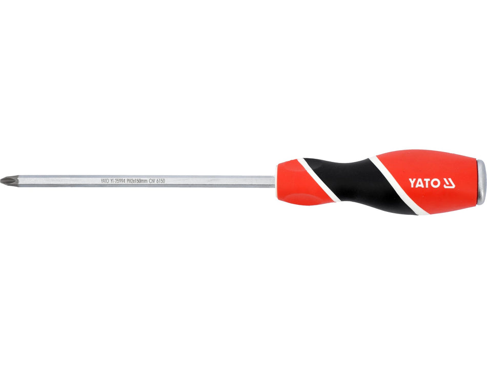 YATO Go-Through Phillips Screwdriver, PH2, CrV 6150 Steel, for Hard Assembly Work, 100/150 mm