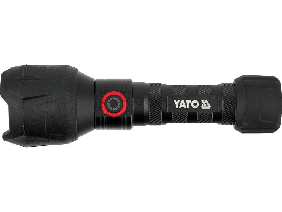 YATO újratölthető LED-es zseblámpa, 1000 lm, USB-C töltés, állítható fénysugár és gumírozott markolat – YT-085614