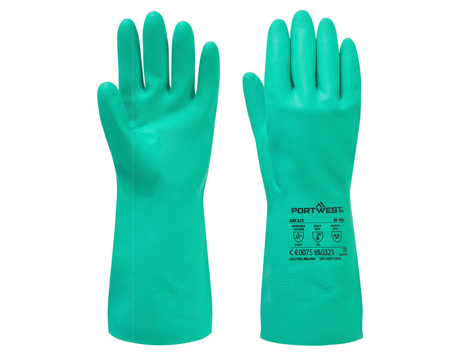 Portwest Chem 320 Nitrile Gauntlet, Chemical Resistant, Textured Grip & Flock Lining – A810