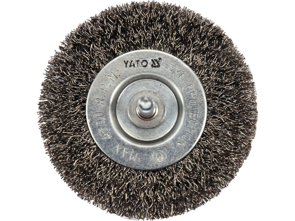 YATO Wire Wheel Brush, Stainless Steel (INOX) Crimped Wire, 75 mm, 6 mm Shank – YT-47568
