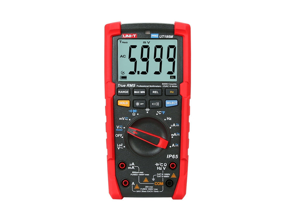 UNI-T Industrial True RMS Digital Multimeter, 6000 Counts, 1000 V, 20 A, Motor Test, IP65 – UT195M