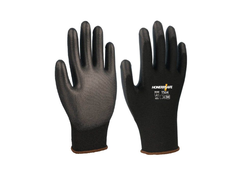 HONERRSAFE PU Palm-Coated Work Gloves, 1 Pair, 13-Gauge Polyester – T501, T504